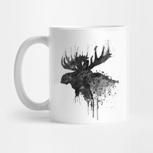 Black and White Moose Head Watercolor Silhouette Mug